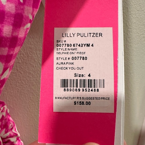 Lilly Pulitzer Delphie Pink Gingham Floral Ruffled One Piece Swimsuit Sz 4 NWT - Picture 4 of 8